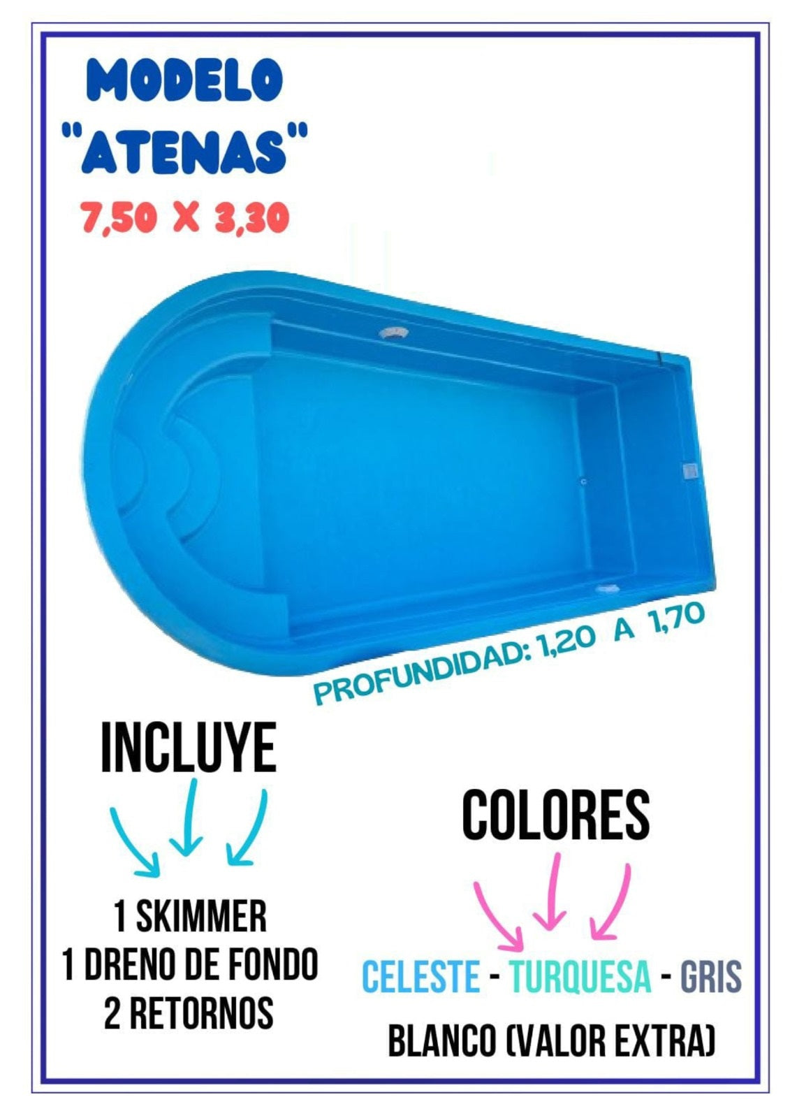 PISCINA FIBRA DE VIDRIO 7.5 X 3,3 ROMANA