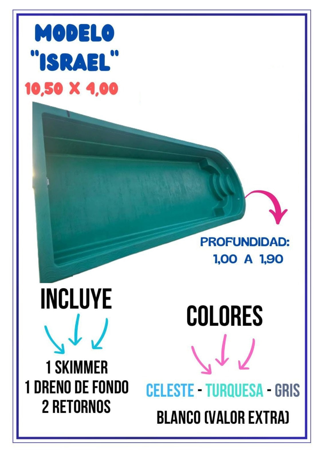 PISCINA FIBRA DE VIDRIO 10,5 x 4,0