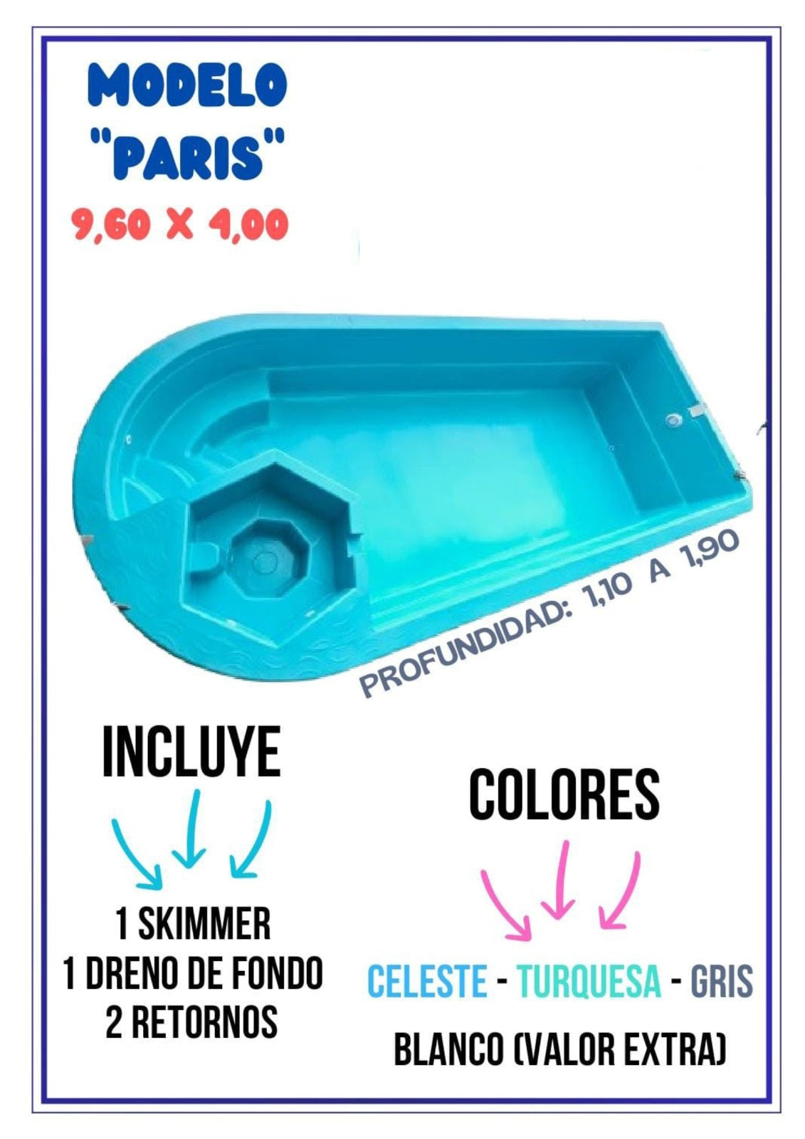 PISCINA FIBRA DE VIDRIO 9,6 x 4,0