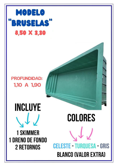PISCINA FIBRA DE VIDRIO 8.5 X 3,5 ROMANA