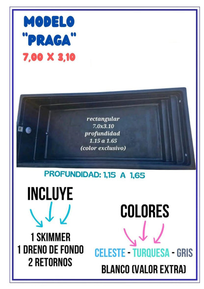 PISCINA FIBRA DE VIDRIO RECTANGULAR 7,0 X 3,0